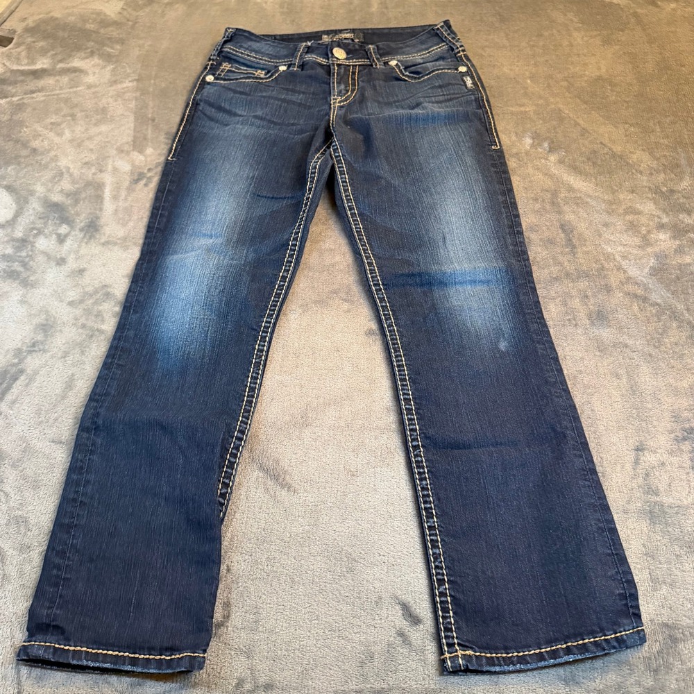 Silver Jeans Suki‎ Capri Dark Wash Embellished Pockets Blue Womens 28x27"